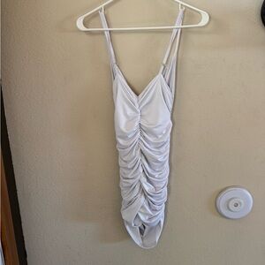 White Ruched Sleeveless Dress